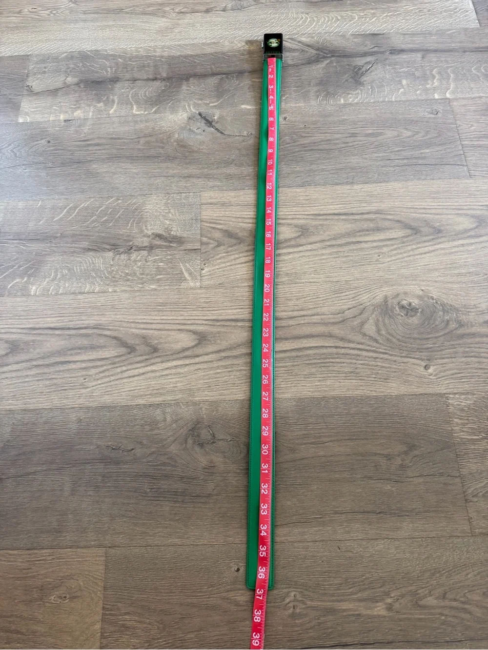 Green Leather Belt Strap with Embossed Text